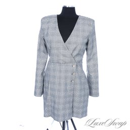 BRAND NEW WITH TAGS ZARA BLACK AND WHITE GLEN PLAID CRYSTAL BUTTON LONG SLEEVE SPLIT NECK DRESS L