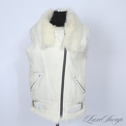 BRAND NEW WITHOUT TAGS $2630 IRO 'THE COURTNEY' EGGSHELL LAMBSKIN LEATHER SHEARLING FUR MOTORCYCLE VEST 38