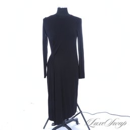 CONSERVATIVE AND BEAUTIFUL VINCE SOLID BLACK DRAPED STRETCH JERSEY LONG SLEEVE MAXI DRESS M