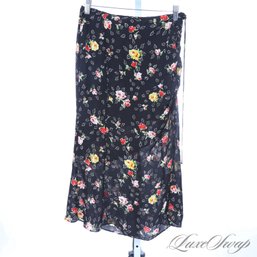 WELL HELLO, GORGEOUS! VERONICA BEARD BLACK SILK ALLOVER FLORAL RUCHED LONG SKIRT 2