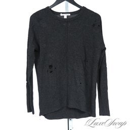 RECENT AND FABULOUS AUTUMN CASHMERE CHARCOAL GREY PURE CASHMERE SHREDDED DISTRESSED SWEATER S