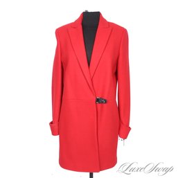 BRAND NEW WITH TAGS $400 CALVIN KLEIN CHERRY RED FLANNEL TWEED PEAK LAPEL LONG COAT 10