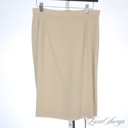 STUNNING GIORGIO ARMANI MADE IN ITALY TOP TIER CAFE AU LAIT LIGHT CAMEL HAMMERED WOOL SKIRT 8