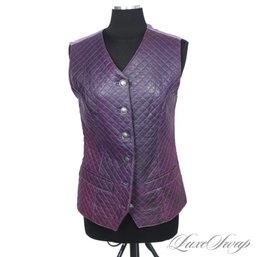 #466 BRAND NEW WITH TAGS LATINI / MARIA VITTORIA FIRENZE MADE IN ITALY EGGPLANT PURPLE QUILTED LEATHER VEST 44