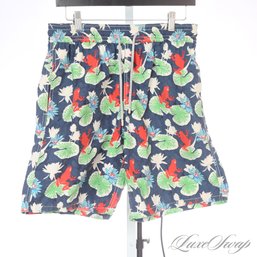 YEAH LETS GO TO THE BEACH! MENS $300 PLUS VILEBREQUIN NAVY BASE ALLOVER FLORAL AND FROG PRINT BATHING SUIT L