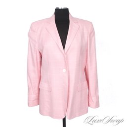 NEAR MINT SPRING PERFECT BROOKS BROTHERS MADE IN ITALY ROSE PINK SILK LINEN BLEND WINDOWPANE BLAZER JACKET 14