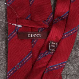 #8 FATHERS DAY PERFECT! FANTASTIC MENS GUCCI MADE IN ITALY BRAIDED GG MONOGRAM STRIPE MENS SILK TIE