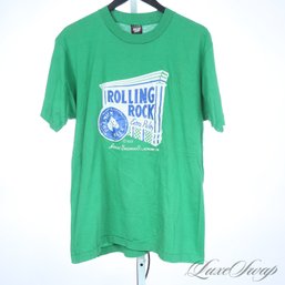 ORIGINAL VINTAGE 1980S 1990S ROLLING ROCK BEER GREEN SINGLE STITCH TEE SHIRT ON SCREEN STARS TAG XL