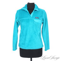 #2 THE ONE EVERYONE WANTS! WOMENS PATAGONIA INTENSE SEA GREEN POLARTEC SHAGGY FLEECE T-SNAP POPOVER S