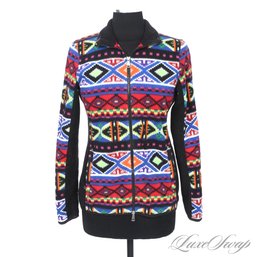 REALLY REALLY REALLY GOOD RALPH LAUREN BRIGHT NEON SOUTHWESTERN AZTEC PRINT FLEECE ZIP JACKET WOMENS M