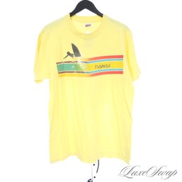 ORIGINAL VINTAGE 1980S MAYBE LATE 70S YELLOW HAWAII SINGLE STITCH TRAVEL TEE SHIRT ON HANES TAG XL