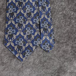 #15 FATHERS DAY PERFECT! BURBERRY MADE IN USA HAND TAILORED BLUE BAROQUE LEAVES AND FLORAL SILK MENS TIE