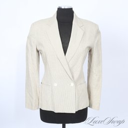 SUMMER PREP!POLO RALPH LAUREN LINEN BLEND KHAKI AND WHITE MINI HOUNDSTOOTH BLAZER JACKET WOMENS 6