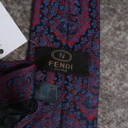 #17 FATHERS DAY PERFECT! HIGHLY ORNATE FENDI MADE IN ITALY WOVEN ROYAL BLUE AND RED DAMASK PAISLEY SILK TIE