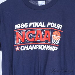 ORIGINAL VINTAGE 1980S 1986 NCAA BASKETBALL FINAL FOUR CHAMPIONSHIP NAVY SOFT THIN TEE SHIRT XL