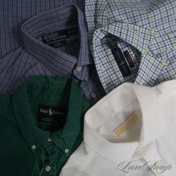 EXPENSIVE LOT OF 4 MENS POLO RALPH LAUREN AND MICHAEL KORS BUTTON DOWN SHIRTS INCLUDING SOLID GREEN L-XL