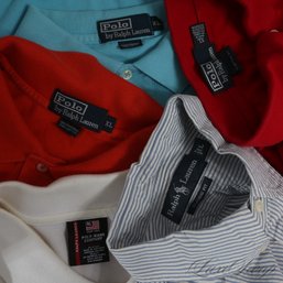 THE ONES EVERYONE WANTS! LOT OF 5 MENS POLO RALPH LAUREN CLASSIC PIQUE POLO SHIRTS AND SEERSUCKER L-XL