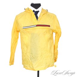 VINTAGE Y2K 2000S TOMMY HILFIGER 'TOMMY JEANS' MENS BRIGHT YELLOW RIPSTOP FLAG STRIPE ANORAK RAIN JACKET M