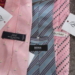 #23 FATHERS DAY PERFECT! LOT OF 4 MODERN AND FRESH SPRING SILK TIES BY BROOKS BROTHERS, BOSS, AND MORE
