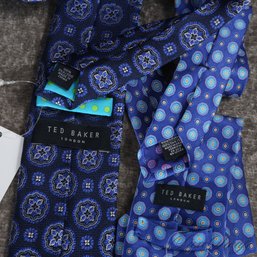 #24 FATHERS DAY PERFECT! MODERN AND FRESH LOT OF 2 MENS TED BAKER LONDON ROYAL BLUE AND SAPPHIRE SILK TIES