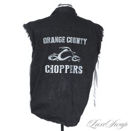 WHERES MY MOTORCYCLE PEOPLE! MENS ORANGE COUNTY CHOPPERS ALLSTATE COLLECTION BLACK SHREDDED EDGE VEST XL