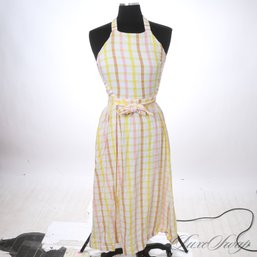 ABSOLUTELY GLORIOUS MABLE COTTON VOILE WHITE / PINK / YELLOW MULTI MAXI CHECK FLOOR LENGTH DRESS M