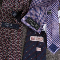 #27 FATHERS DAY PERFECT! LOT OF 3 HIGH VALUE SILK MENS TIES BY LOEWE MADRID, POLO RALPH LAUREN AND THOMAS PINK
