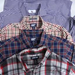 LOT OF 4 MENS PLAID BUTTON DOWN SHIRTS BY LANDS END AND LORENZO UOMO INCLUDING FLANNELS, MIXED