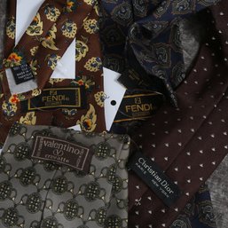 #29 FATHERS DAY PERFECT! LOT OF 4 HIGH VALUE MENS TIES BY FENDI, CHRISTIAN DIOR AND VALENTINO