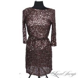 OUTSTANDING ALICE AND OLIVIA PLUM INFUSED WINE CHIFFON DRESS FULLY EMBROIDERED WITH SEQUINS XS