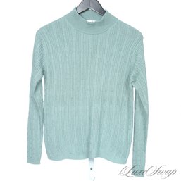 MID SEASON PERFECT JOSEPH A WOMENS SEAFOAM GREEN 85/15 CASHMERE SILK MINI CABLEKNIT MOCKNECK SWEATER M