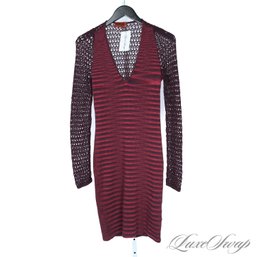 WILDLY EXPENSIVE MISSONI ORANGE LABEL MADE IN ITALY PLUM MULTI KNIT SWEATER DRESS WITH CROCHET SLEEVES