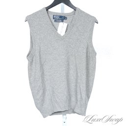 PREPPY PERFECT! MENS POLO RALPH LAUREN HEATHER GREY MARLED PURE MERINO WOOL V-NECK SWEATER VEST L