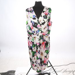 SO BEAUTIFUL! RALPH LAUREN WHITE / MULTI ALLOVER WATERCOLOR FLORAL RUCHED WAIST SUMMER DRESS 16