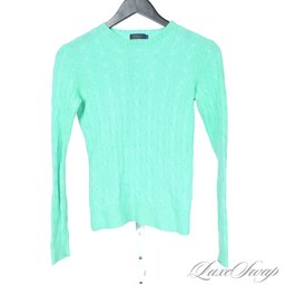 SPRING PERFECT WOMENS POLO RALPH LAUREN KEY LIME GREEN 100 PCT PURE CASHMERE CABLEKNIT SWEATER S