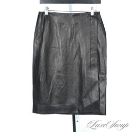 #477 BRAND NEW WITH TAGS LATINI / MARIA VITTORIA MADE IN ITALY BLACK NAPPA LEATHER  LONG SKIRT 38