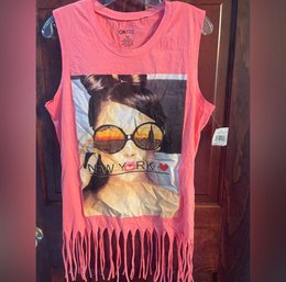 NEW On Fire Sleeveless Coral Pink Graphic New York Tank XL