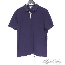 #1 THE ONE EVERYONE WANTS! MENS AUTHENTIC BURBERRY SOLID PURPLE TARTAN NOVACHECK TRIM POLO SHIRT XL