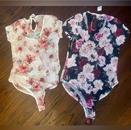 NEW With Tags  Lot X 2 Love J Shear Net Floral Body Suits Size 2X