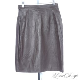 #481 BRAND NEW WITH TAGS LATINI / MARIA VITTORIA MADE IN ITALY CHOCOLATE BROWN NAPPA LEATHER SKIRT 42
