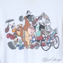 ORIGINAL VINTAGE 1990S LOONEY TUNES ACME CLOTHING CO WHITE CARTOON ATHLETIC CLUB TEE SHIRT SINGLE STITCH USA L