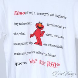 ORIGINAL VINTAGE 1990S NEAR MINT SESAME STREET JIM HENSON LICENSED ELMO DEFINITION CARTOON WHITE TEE SHIRT M