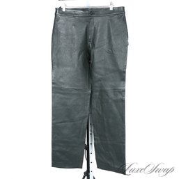 #486 BRAND NEW WITH TAGS LATINI / MARIA VITTORIA MADE IN ITALY FOREST GREEN LEATHER PANTS 50 EU