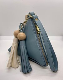 New With Tags Light Blue Triangle Tasseled  Wristlet Handbag