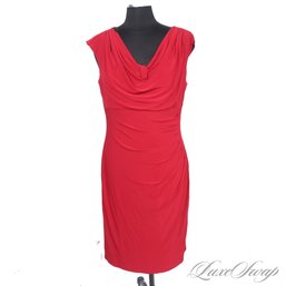 GREAT FIT AND ALL TIME ICONIC RALPH LAUREN SLINKY DRAPED GARNET RED STRETCH DRESS 14