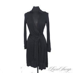 TRULY AN ICON! THE ONE EVERYONE WANTS! DIANE VON FURSTENBERG MADE IN USA BLACK STRETCH 'WRAP' BELTED DRESS 8