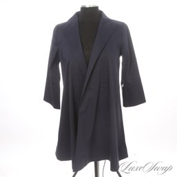 BRAND NEW WITH TAGS EILEEN FISHER MIDNIGHT BLUE RAMIE BLEND SILK BLEND LINED BUTTONLESS SWING JACKET PS