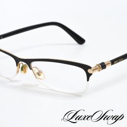 JIMMY CHOO MADE IN ITALY PIANO BLACK GOLD METAL RIMLESS BOTTOM MODERN GLASSES
