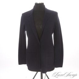 MINT CONDITION EILEEN FISHER NAVY BLUE PURE MERINO WOOL CUBE KNITTED CARDIGAN LONG JACKET S