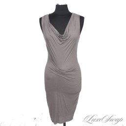 THE ONE EVERYONE WANTS! HELMUT LANG MADE IN USA GREIGE MOCHA SLINKY DRAPED LIGHTWEIGHT DRESS S